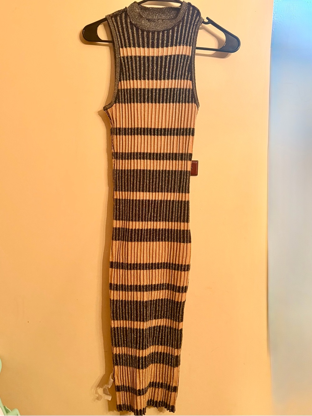Shoe Dazzle Striped Sleeveless Maxi Dress in Beige and Black